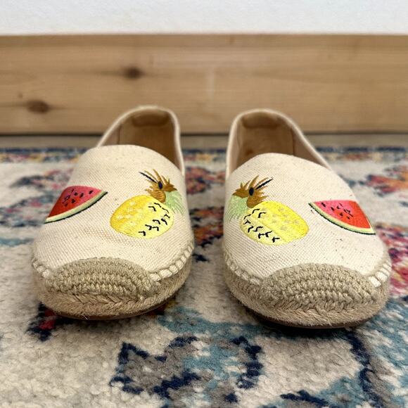J. CREW Canvas Embroidered Espadrille Shoes Size 7.5 Preppy Luxe Casual Classic - Picture 3 of 9